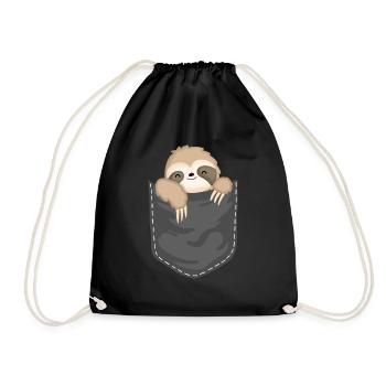 Sweet sloth in breast pocket - Drawstring Bag - black - Front
