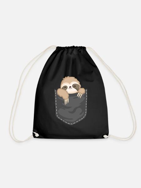 Süßes Faultier in Brusttasche - Turnbeutel - Schwarz