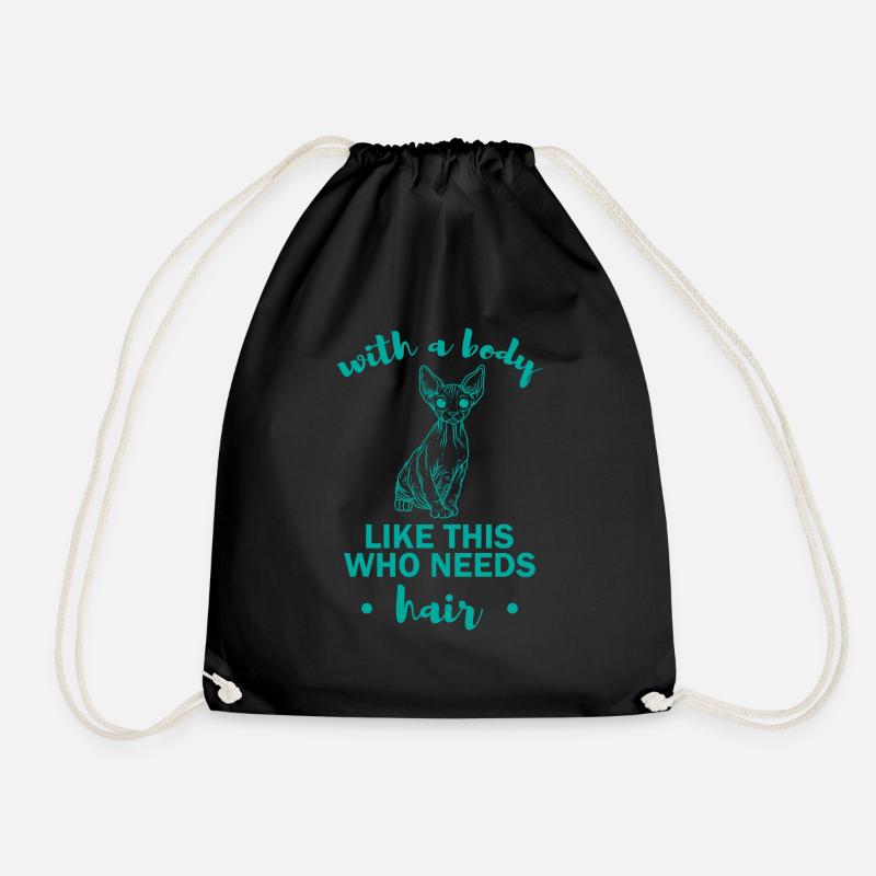 Who needs hair Geschenk Sphynx Katze Nacktkatze - Turnbeutel - Schwarz