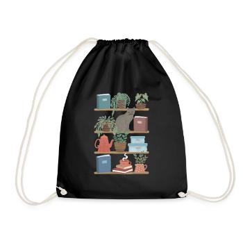Étagère murale avec chat, livres et plantes en pot, hygge - Sac de sport léger - noir - Devant