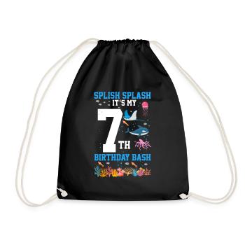 Marine Biology Birthday Party 7 Years Seven - Drawstring Bag - black - Front