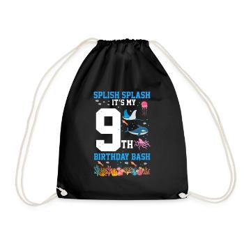 Marine Biology Birthday Party 9 Years Nine - Drawstring Bag - black - Front