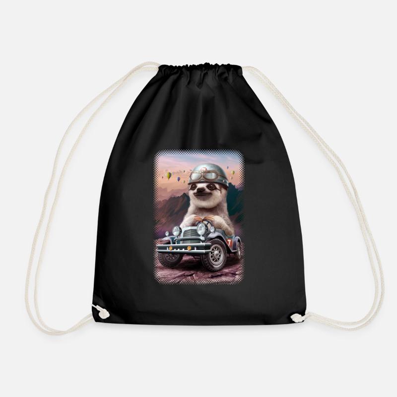 SLOTH IN RACING CAR - Drawstring Bag - black