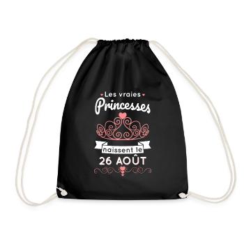 Anniversaire - Vraies princesses naissent 26 Août - Sac de sport léger - noir - Devant