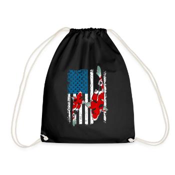 Vintage Patriotic KOI Lover Designs T-Shirt - Drawstring Bag - black - Front