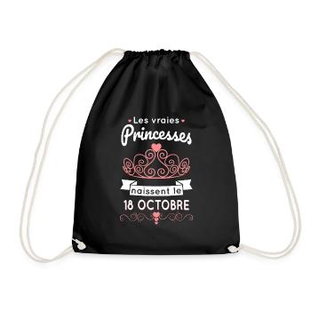 Anniversaire - Princesses naissent le 18 Octobre - Sac de sport léger - noir - Devant