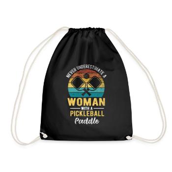 Vintage Pickleball Woman Funny Pickleball Game - Drawstring Bag - black - Front