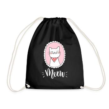 Cute Kawaii Funny Cat Saying Meow - Drawstring Bag - black - Front