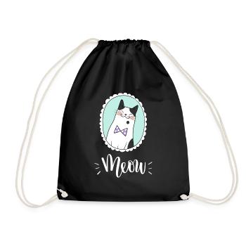 Cute Kawaii Funny Cat Saying Meow - Drawstring Bag - black - Front