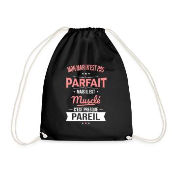 Mon mari n'est pas parfait mais il est musclé - Sac de sport léger - noir - Devant