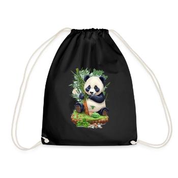 Panda Bär ißt Bambus - Turnbeutel - Schwarz - Vorne