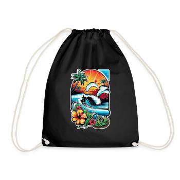 Surfing Beach Palm Tree Sunshine Holidays - Drawstring Bag - black - Front