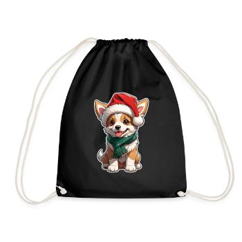 Dog with Christmas Hat - Drawstring Bag - black - Front