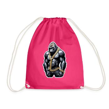 Gorilla with Gold Chain - Drawstring Bag - fuchsia - Front