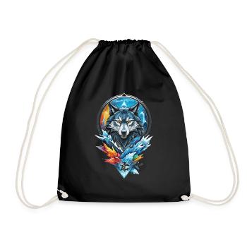 Loup géométrique eau et feu - Sac de sport léger - noir - Devant