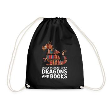Fantasy-Drache und Bücherliebhaber - Turnbeutel - Schwarz - Vorne