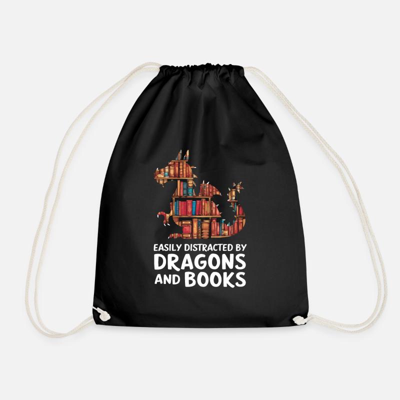 Fantasy-Drache und Bücherliebhaber - Turnbeutel - Schwarz