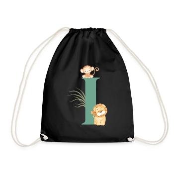 Lettre i vert animaux jungle - Sac de sport léger - noir - Devant