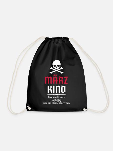 Märzkind - Sternzeichen Widder - Sternzeichen Fisc - Turnbeutel - Schwarz