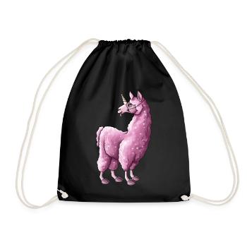 Pink llama llama unicorn illustration - Drawstring Bag - black - Front