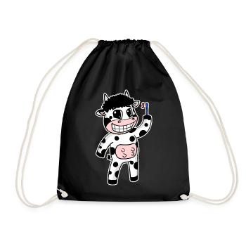 Cow with toothbrush - Drawstring Bag - black - Front