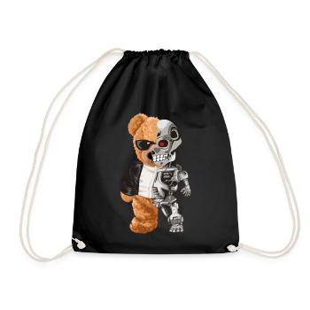 Bär Robo Hybrid Halb Bär Halb Roboter Cyborg Teddy - Turnbeutel - Schwarz - Vorne