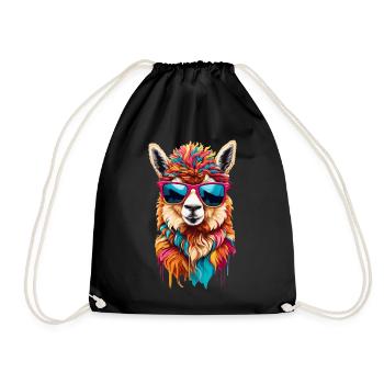 Cool llama with funny sunglasses - Drawstring Bag - black - Front