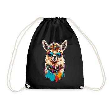 Colorful Llama: Cute & Funny with Sunglasses - Drawstring Bag - black - Front
