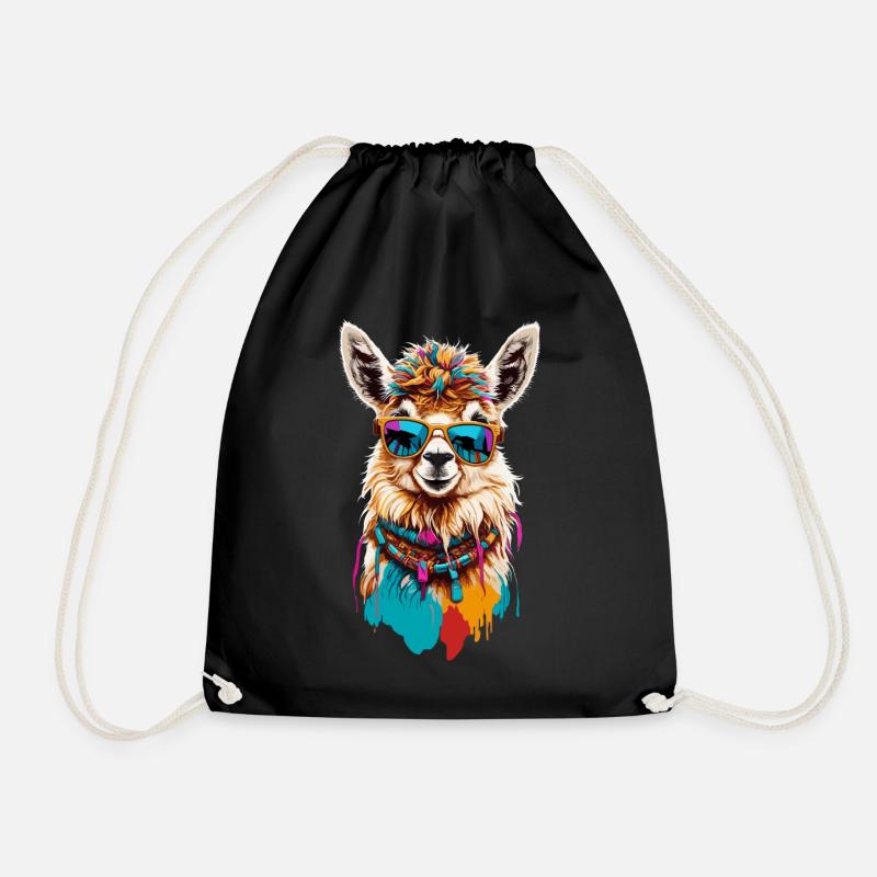 Buntes Lama: Süß & Lustig mit Sonnenbrille - Turnbeutel - Schwarz