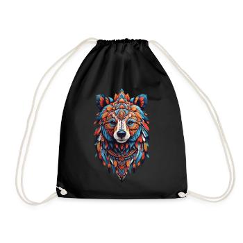 Spirit Bear Meditation Yoga Mandala Feather Design - Drawstring Bag - black - Front