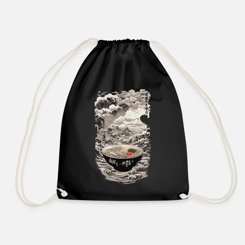 Ramen Ukiyo-e Kanji Retro Aesthetic Artwork - Drawstring Bag - black
