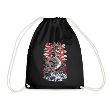 Japanischer Drache Ukiyo-E Stil mit Kanagawa Welle - Turnbeutel - Schwarz - Vorne