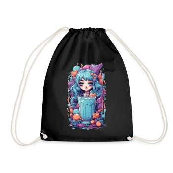 Gothic Kawaii Anime Milkshake Girl Süßigkeiten - Turnbeutel - Schwarz - Vorne