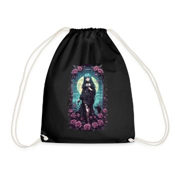 Anime Gothic Girl Magical Victorian Aesthete - Drawstring Bag - black - Front