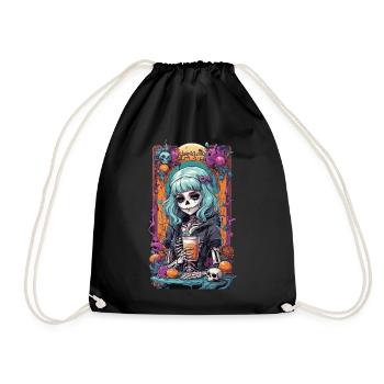 Gothic Girl Pumpkin Spice Latte Fall Design - Drawstring Bag - black - Front