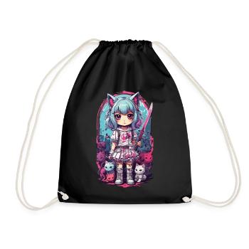 Kawaii samouraï chat fille Anime Otaku Design - Sac de sport léger - noir - Devant