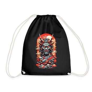 Vintage Japan Oni Demon Ukiyo-E Otaku Design - Drawstring Bag - black - Front