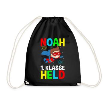 Schoolchild Noah 1st Grade Hero - Drawstring Bag - black - Front