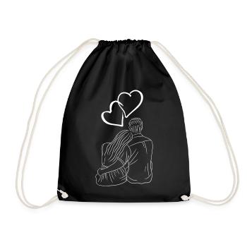 Couple Love Heart Silhouette - Drawstring Bag - black - Front