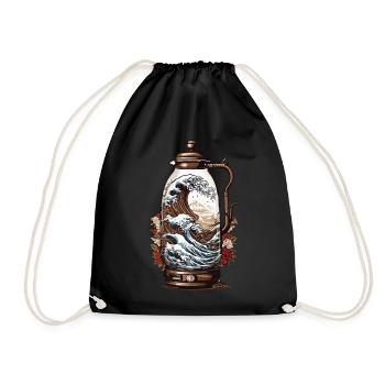 Vintage Coffee Wave Japan Aesthetic Design - Drawstring Bag - black - Front