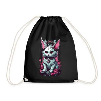 Gothic Pastell Katze Aesthetic Streetwear - Turnbeutel - Schwarz - Vorne