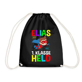 Schulkind Elias 1. Klasse Held - Turnbeutel - Schwarz - Vorne