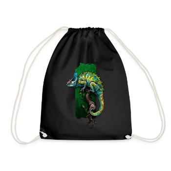 Colorful Camouflage: Chameleon on a Branch - Drawstring Bag - black - Front