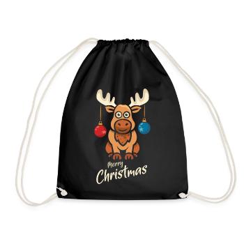 Merry Christmas Moose Cartoon - Drawstring Bag - black - Front