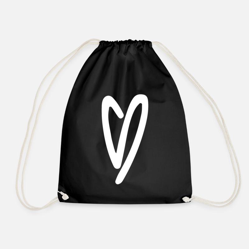 Heart Sketch Minimal Style - Drawstring Bag - black