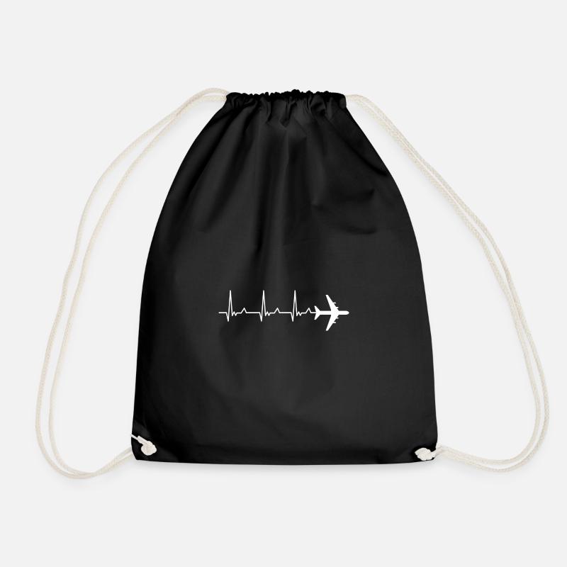 Herzschlag Flugzeug Pilot Flugbegleiter Geschenk - Turnbeutel - Schwarz