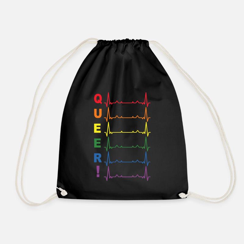 CSD Outfit Pride LGBTQ Regenbogen Herzschlag QUEER - Turnbeutel - Schwarz