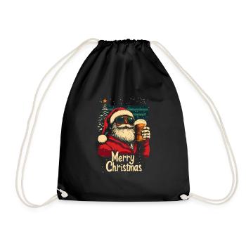 Weihnachtsmann mit Bier Weihnachtsfeier - Turnbeutel - Schwarz - Vorne
