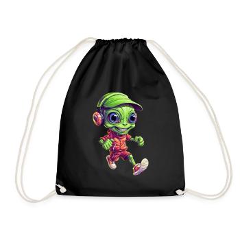 Green Alien Jogger with Headphones - Drawstring Bag - black - Front