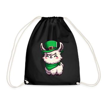 Cute Llama St. Patrick's Day Cartoon - Drawstring Bag - black - Front